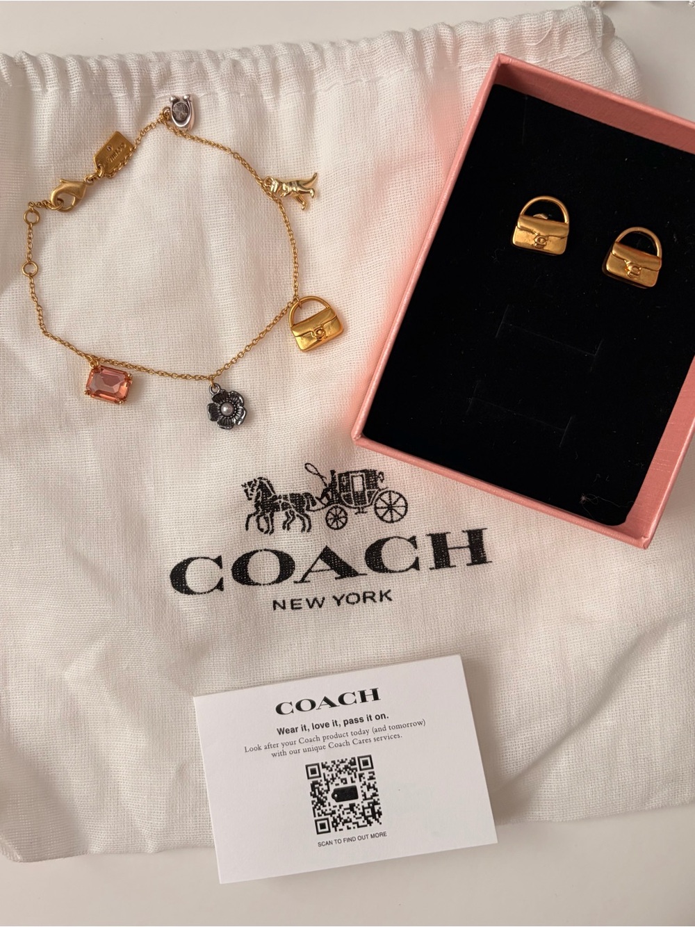 Mini Handbag Charm Bracelet and Tabby Stud Earrings matching set.